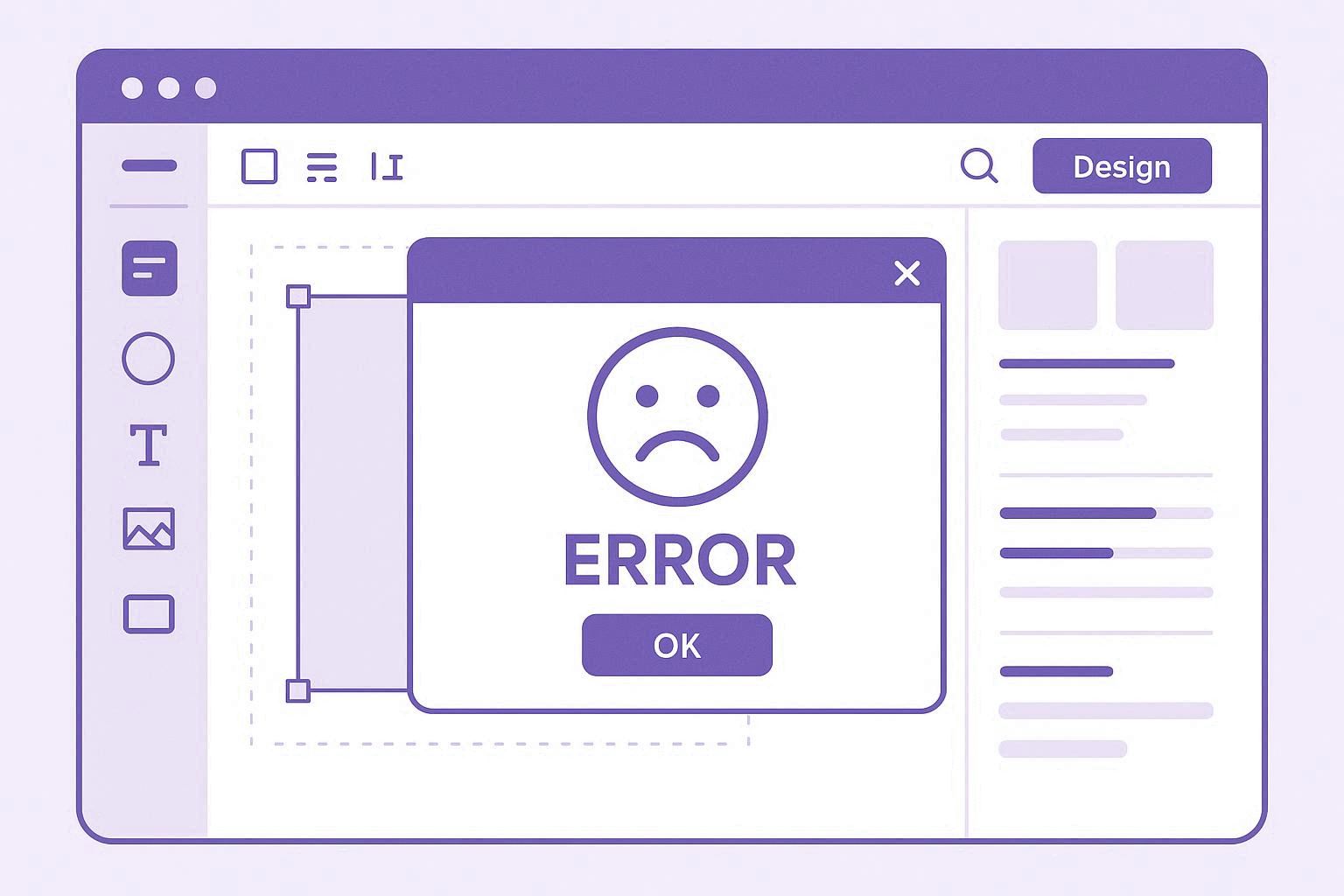 Canva web application showing a something went wrong error popup over an unfinished design project