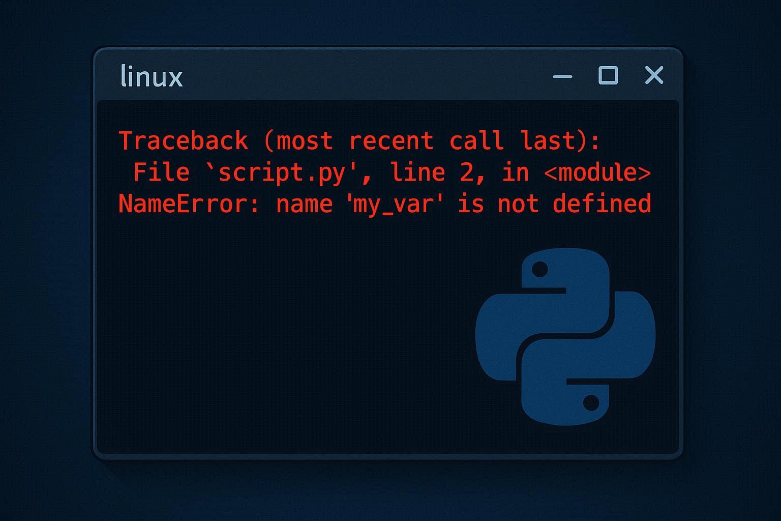 Linux terminal showing Python ModuleNotFoundError error message with Python logo