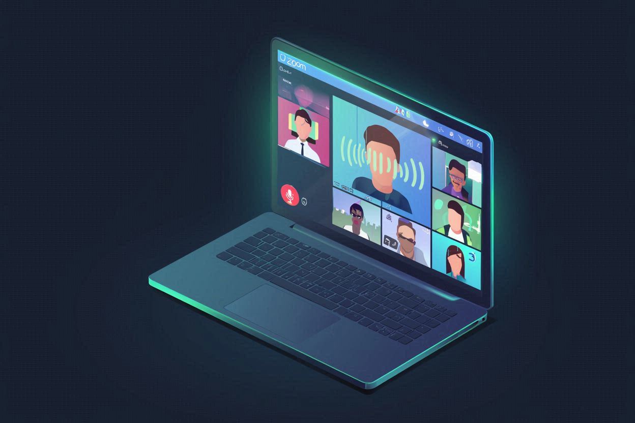 Zoom meeting interface showing muted microphone with audio troubleshooting