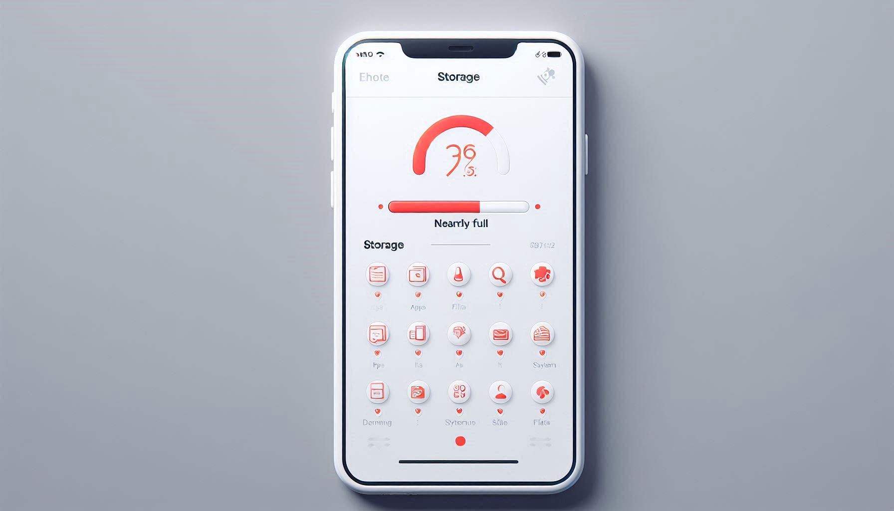  iPhone storage settings showing nearly full storage bar with system data