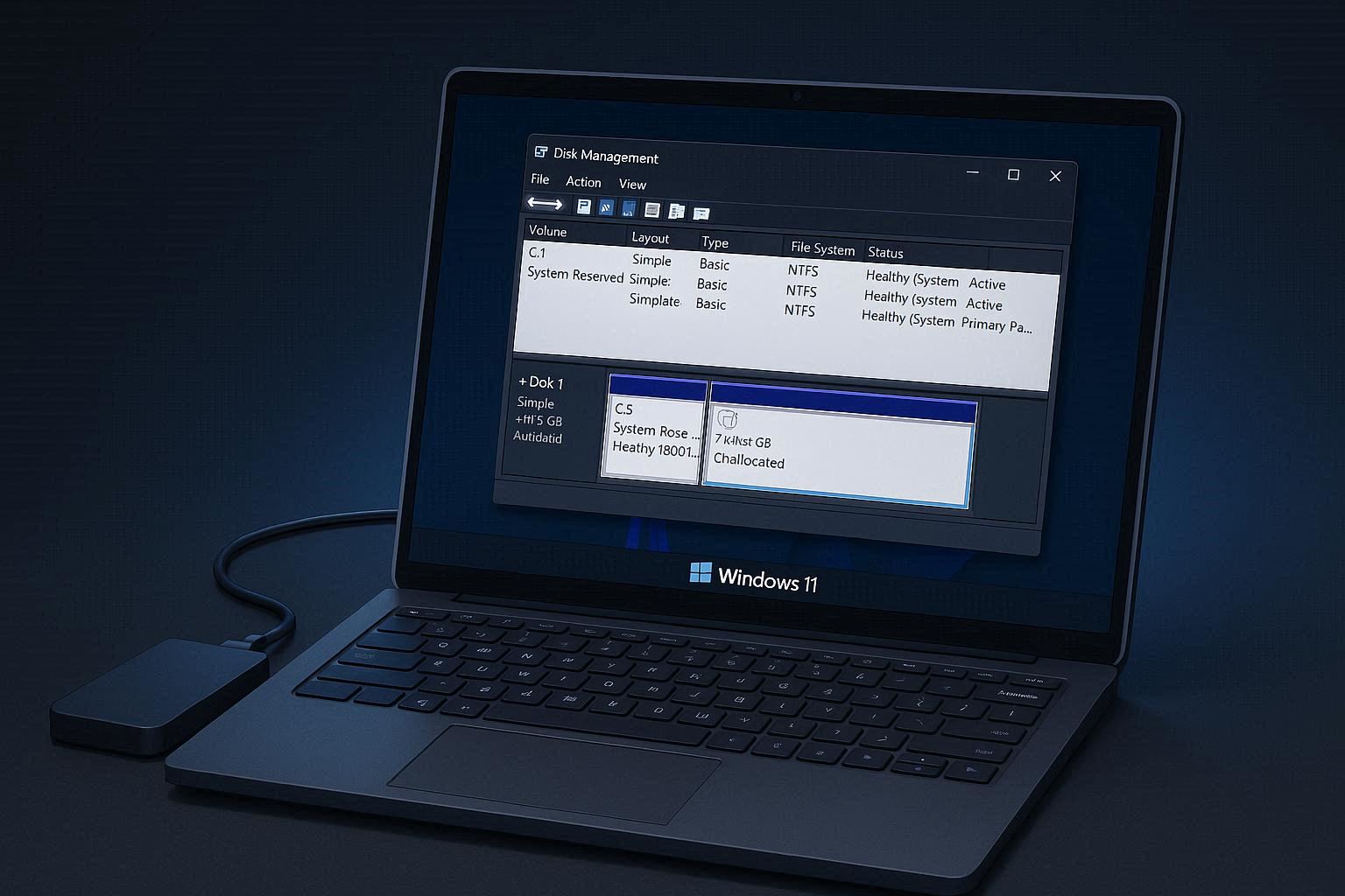 Windows 11 Disk Management showing external drive with no drive letter assigned