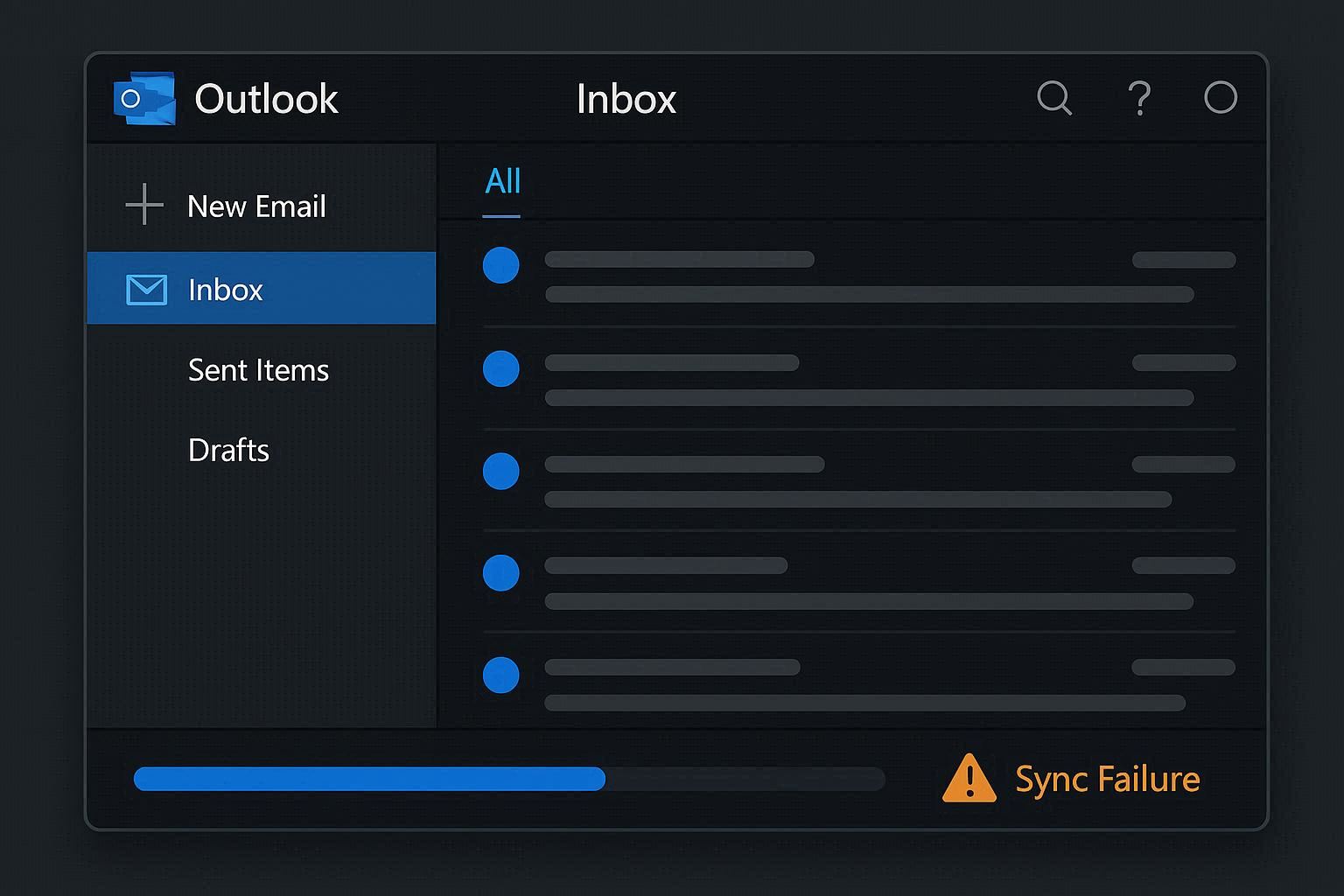 Microsoft Outlook showing stuck sync status with Send Receive error dialog