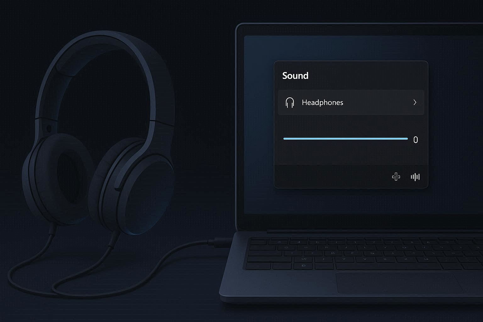 Windows 11 sound settings showing headphones as connected and selected but the volume meter showing no audio activity